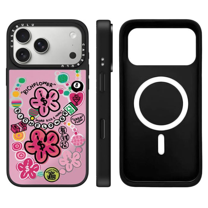 Funda magnética para teléfono con espejo y botón de control de cámara con estampado de la serie Rich Flower, For iPhone 17 Pro Max, For iPhone 17 Pro, For iPhone 17, For iPhone Air