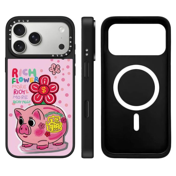Funda magnética para teléfono con espejo y botón de control de cámara con estampado de la serie Rich Flower, For iPhone 17 Pro Max, For iPhone 17 Pro, For iPhone 17, For iPhone Air