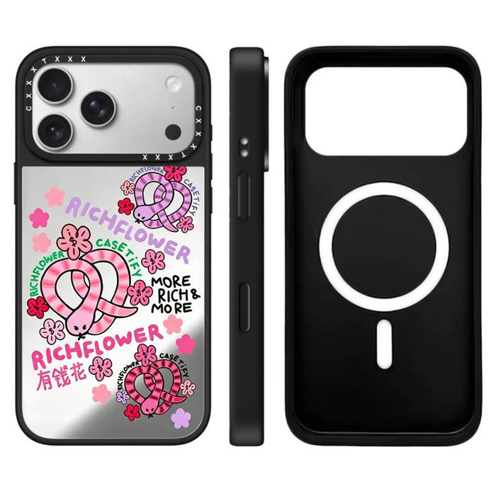 Funda magnética para teléfono con espejo y botón de control de cámara con estampado de la serie Rich Flower, For iPhone 17 Pro Max, For iPhone 17 Pro, For iPhone 17, For iPhone Air