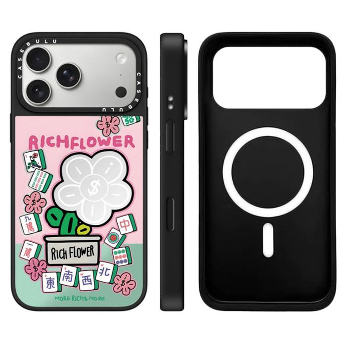 Funda magnética para teléfono con espejo y botón de control de cámara con estampado de la serie Rich Flower, For iPhone 17 Pro Max, For iPhone 17 Pro, For iPhone 17, For iPhone Air