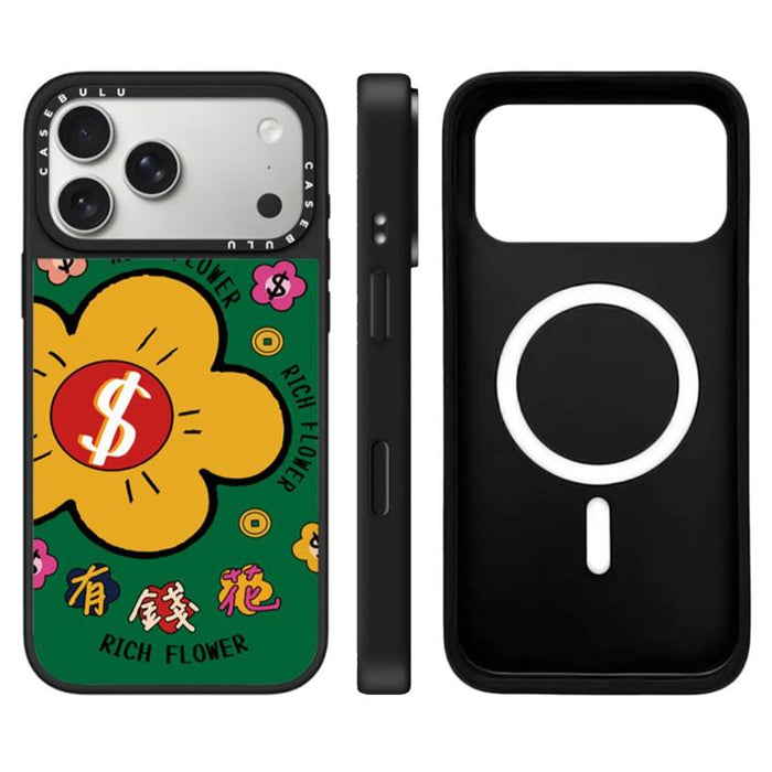 Funda magnética para teléfono con espejo y botón de control de cámara con estampado de la serie Rich Flower, For iPhone 17 Pro Max, For iPhone 17 Pro, For iPhone 17, For iPhone Air