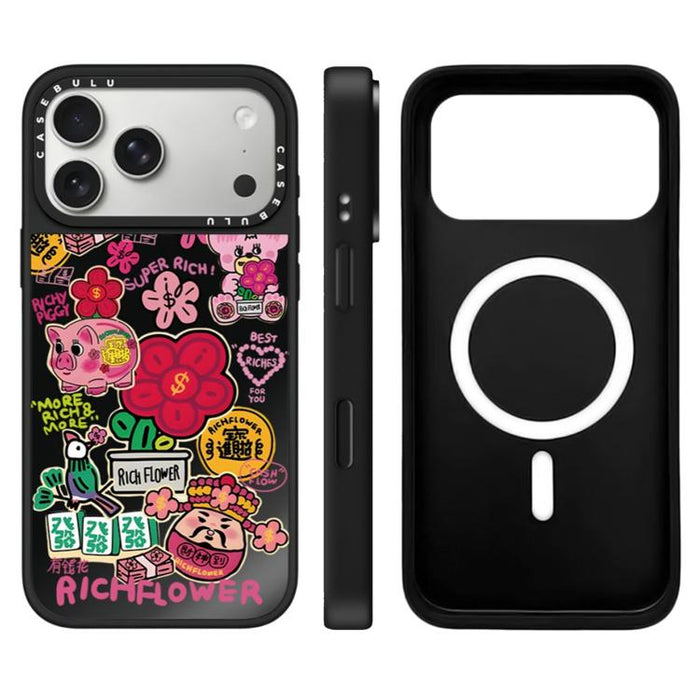 Funda magnética para teléfono con espejo y botón de control de cámara con estampado de la serie Rich Flower, For iPhone 17 Pro Max, For iPhone 17 Pro, For iPhone 17, For iPhone Air