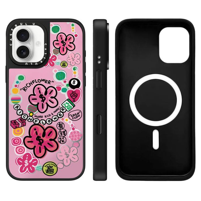 Funda magnética para teléfono con espejo y botón de control de cámara con estampado de la serie Rich Flower, For iPhone 17 Pro Max, For iPhone 17 Pro, For iPhone 17, For iPhone Air