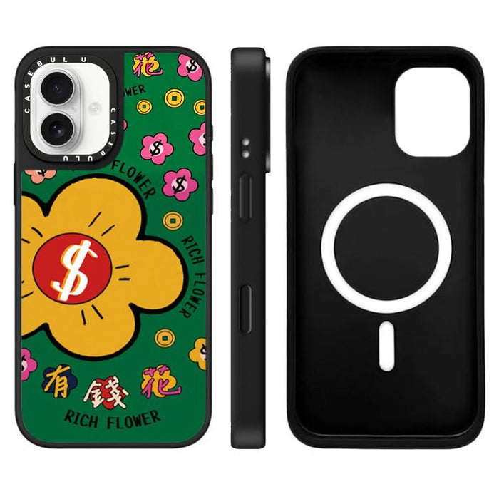 Funda magnética para teléfono con espejo y botón de control de cámara con estampado de la serie Rich Flower, For iPhone 17 Pro Max, For iPhone 17 Pro, For iPhone 17, For iPhone Air