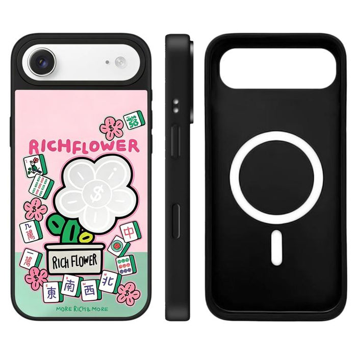 Funda magnética para teléfono con espejo y botón de control de cámara con estampado de la serie Rich Flower, For iPhone 17 Pro Max, For iPhone 17 Pro, For iPhone 17, For iPhone Air