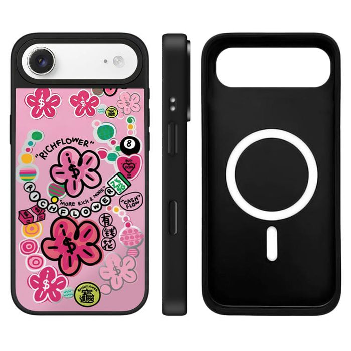 Funda magnética para teléfono con espejo y botón de control de cámara con estampado de la serie Rich Flower, For iPhone 17 Pro Max, For iPhone 17 Pro, For iPhone 17, For iPhone Air