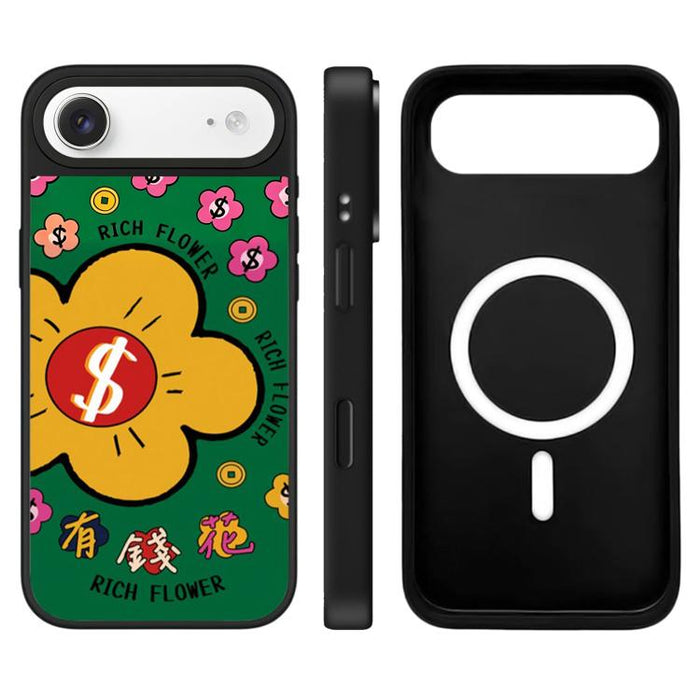 Funda magnética para teléfono con espejo y botón de control de cámara con estampado de la serie Rich Flower, For iPhone 17 Pro Max, For iPhone 17 Pro, For iPhone 17, For iPhone Air