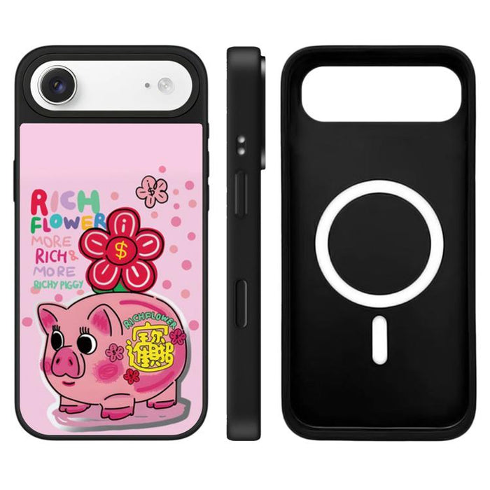 Funda magnética para teléfono con espejo y botón de control de cámara con estampado de la serie Rich Flower, For iPhone 17 Pro Max, For iPhone 17 Pro, For iPhone 17, For iPhone Air