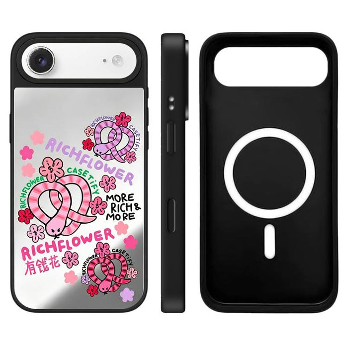 Funda magnética para teléfono con espejo y botón de control de cámara con estampado de la serie Rich Flower, For iPhone 17 Pro Max, For iPhone 17 Pro, For iPhone 17, For iPhone Air