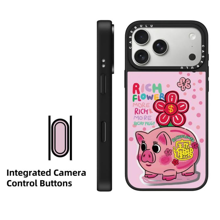 Funda magnética para teléfono con espejo y botón de control de cámara con estampado de la serie Rich Flower, For iPhone 17 Pro Max, For iPhone 17 Pro, For iPhone 17, For iPhone Air