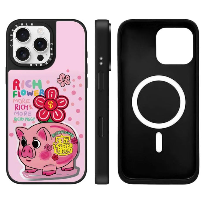 Funda magnética para teléfono con espejo y estampado de la serie Rich Flower, For iPhone 16 Pro Max, For iPhone 16 Pro, For iPhone 16 Plus, For iPhone 16, For iPhone 15 Pro Max, For iPhone 15 Pro, For iPhone 15 Plus, For iPhone 15
