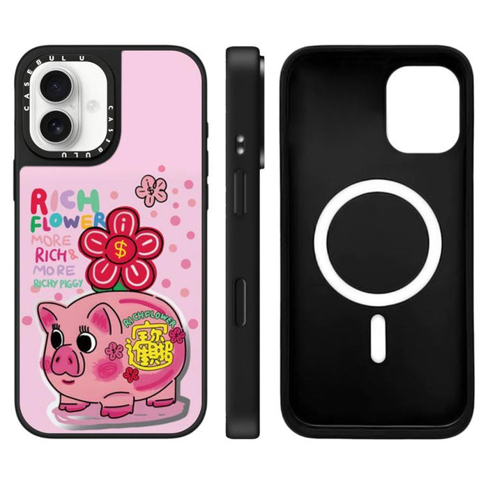 Funda magnética para teléfono con espejo y estampado de la serie Rich Flower, For iPhone 16 Pro Max, For iPhone 16 Pro, For iPhone 16 Plus, For iPhone 16, For iPhone 15 Pro Max, For iPhone 15 Pro, For iPhone 15 Plus, For iPhone 15