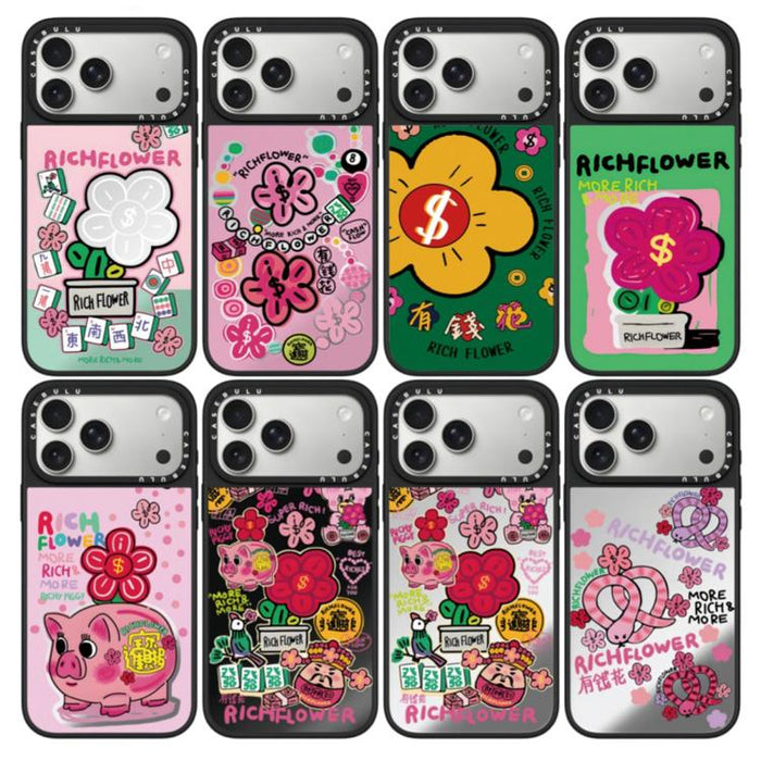 Funda magnética para teléfono con espejo y estampado de la serie Rich Flower, For iPhone 16 Pro Max, For iPhone 16 Pro, For iPhone 16 Plus, For iPhone 16, For iPhone 15 Pro Max, For iPhone 15 Pro, For iPhone 15 Plus, For iPhone 15