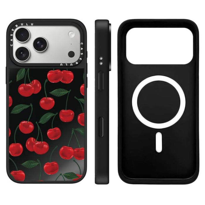 Funda magnética para teléfono con espejo y botón de control de cámara con estampado de leopardo y cerezas de la serie Leopard, For iPhone 17 Pro Max, For iPhone 17 Pro, For iPhone 17, For iPhone Air