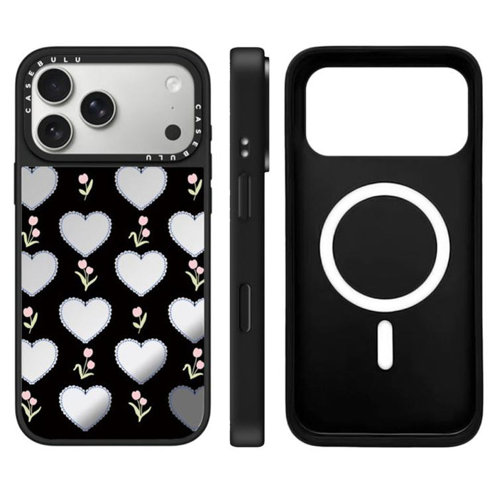 Funda magnética para teléfono con espejo y botón de control de cámara con estampado de leopardo y cerezas de la serie Leopard, For iPhone 17 Pro Max, For iPhone 17 Pro, For iPhone 17, For iPhone Air