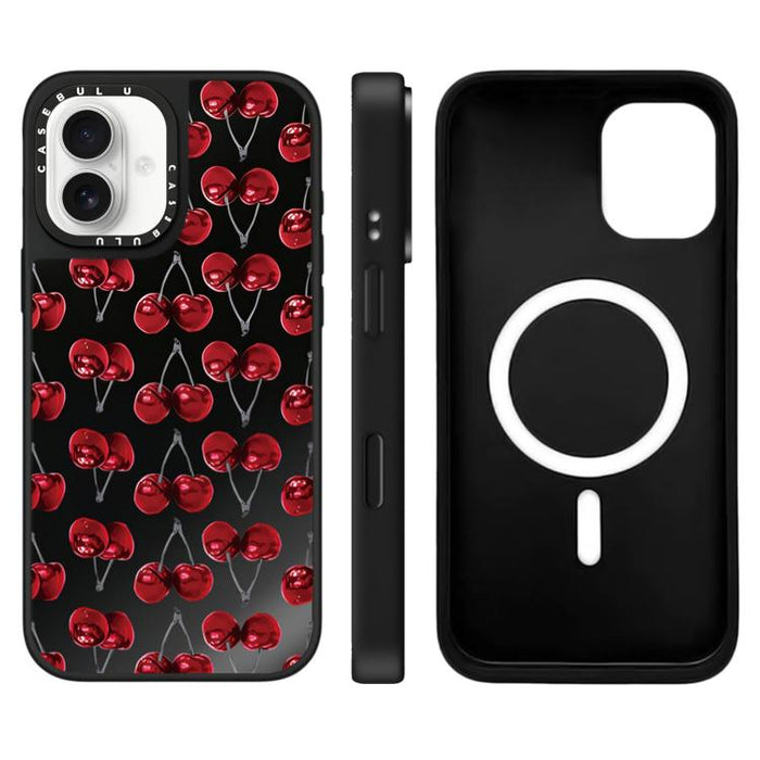 Funda magnética para teléfono con espejo y botón de control de cámara con estampado de leopardo y cerezas de la serie Leopard, For iPhone 17 Pro Max, For iPhone 17 Pro, For iPhone 17, For iPhone Air