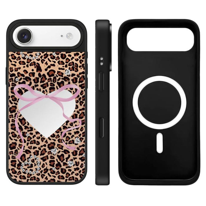Funda magnética para teléfono con espejo y botón de control de cámara con estampado de leopardo y cerezas de la serie Leopard, For iPhone 17 Pro Max, For iPhone 17 Pro, For iPhone 17, For iPhone Air