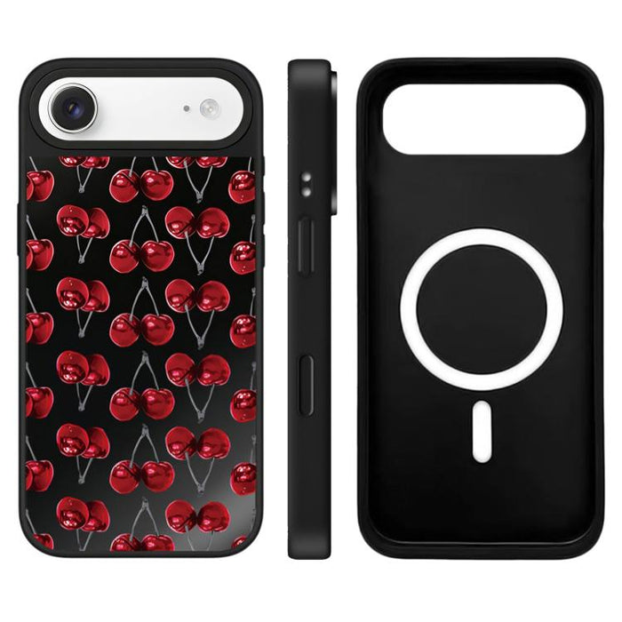 Funda magnética para teléfono con espejo y botón de control de cámara con estampado de leopardo y cerezas de la serie Leopard, For iPhone 17 Pro Max, For iPhone 17 Pro, For iPhone 17, For iPhone Air