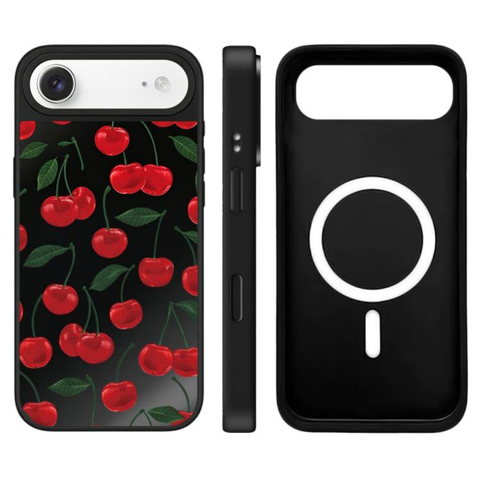 Funda magnética para teléfono con espejo y botón de control de cámara con estampado de leopardo y cerezas de la serie Leopard, For iPhone 17 Pro Max, For iPhone 17 Pro, For iPhone 17, For iPhone Air