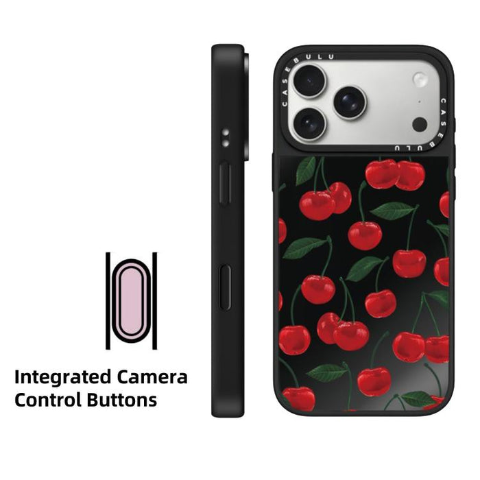 Funda magnética para teléfono con espejo y botón de control de cámara con estampado de leopardo y cerezas de la serie Leopard, For iPhone 17 Pro Max, For iPhone 17 Pro, For iPhone 17, For iPhone Air