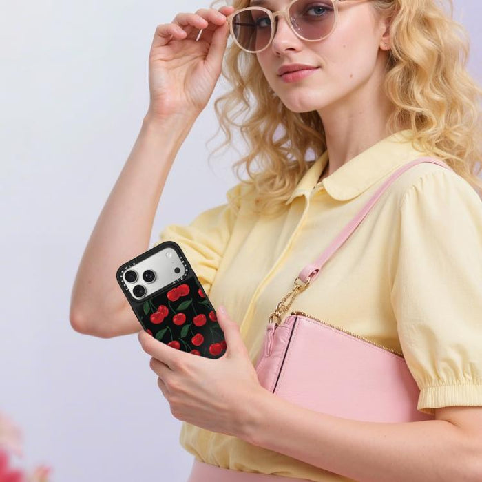 Funda magnética para teléfono con espejo y botón de control de cámara con estampado de leopardo y cerezas de la serie Leopard, For iPhone 17 Pro Max, For iPhone 17 Pro, For iPhone 17, For iPhone Air
