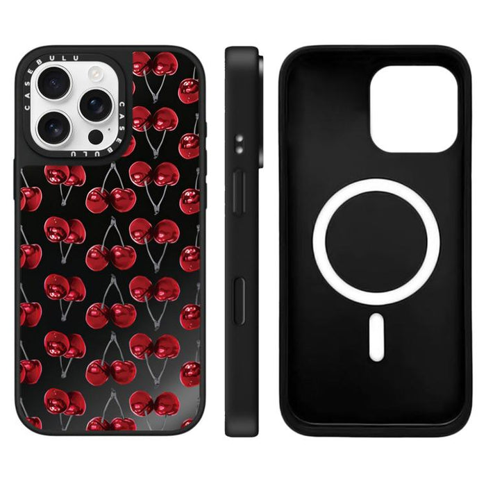 Funda magnética para teléfono con espejo y estampado de leopardo de la serie Cherry, For iPhone 16 Pro Max, For iPhone 16 Pro, For iPhone 16 Plus, For iPhone 16, For iPhone 15 Pro Max, For iPhone 15 Pro, For iPhone 15 Plus, For iPhone 15