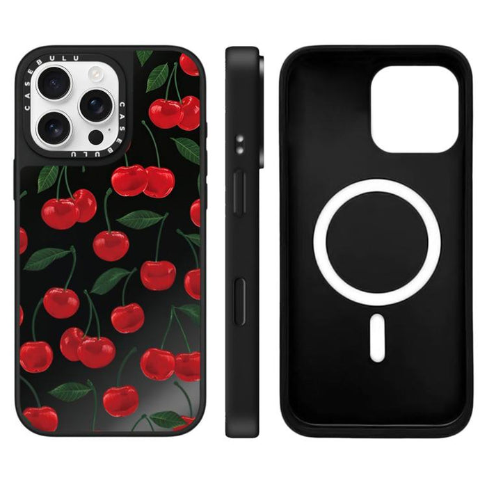 Funda magnética para teléfono con espejo y estampado de leopardo de la serie Cherry, For iPhone 16 Pro Max, For iPhone 16 Pro, For iPhone 16 Plus, For iPhone 16, For iPhone 15 Pro Max, For iPhone 15 Pro, For iPhone 15 Plus, For iPhone 15