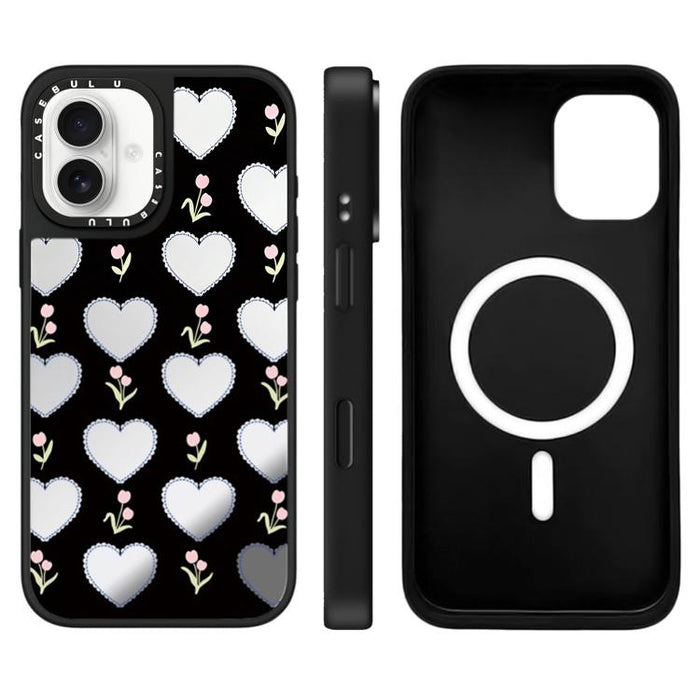 Funda magnética para teléfono con espejo y estampado de leopardo de la serie Cherry, For iPhone 16 Pro Max, For iPhone 16 Pro, For iPhone 16 Plus, For iPhone 16, For iPhone 15 Pro Max, For iPhone 15 Pro, For iPhone 15 Plus, For iPhone 15