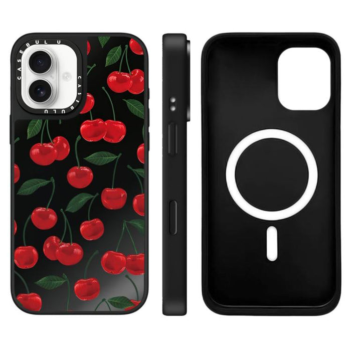 Funda magnética para teléfono con espejo y estampado de leopardo de la serie Cherry, For iPhone 16 Pro Max, For iPhone 16 Pro, For iPhone 16 Plus, For iPhone 16, For iPhone 15 Pro Max, For iPhone 15 Pro, For iPhone 15 Plus, For iPhone 15