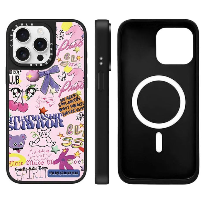 Funda magnética para teléfono con espejo y estampado de leopardo de la serie Cherry, For iPhone 16 Pro Max, For iPhone 16 Pro, For iPhone 16 Plus, For iPhone 16, For iPhone 15 Pro Max, For iPhone 15 Pro, For iPhone 15 Plus, For iPhone 15