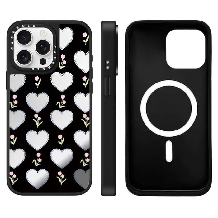 Funda magnética para teléfono con espejo y estampado de leopardo de la serie Cherry, For iPhone 16 Pro Max, For iPhone 16 Pro, For iPhone 16 Plus, For iPhone 16, For iPhone 15 Pro Max, For iPhone 15 Pro, For iPhone 15 Plus, For iPhone 15