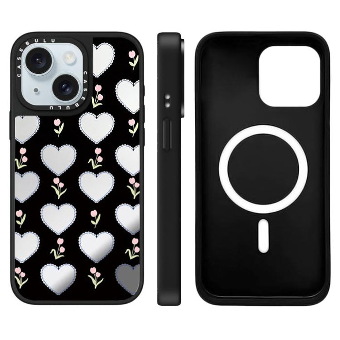 Funda magnética para teléfono con espejo y estampado de leopardo de la serie Cherry, For iPhone 16 Pro Max, For iPhone 16 Pro, For iPhone 16 Plus, For iPhone 16, For iPhone 15 Pro Max, For iPhone 15 Pro, For iPhone 15 Plus, For iPhone 15