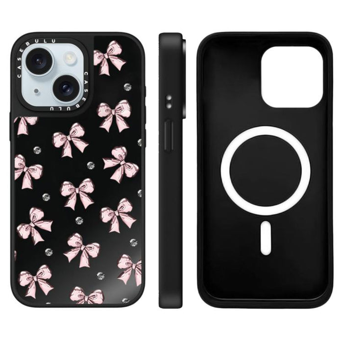 Funda magnética para teléfono con espejo y estampado de leopardo de la serie Cherry, For iPhone 16 Pro Max, For iPhone 16 Pro, For iPhone 16 Plus, For iPhone 16, For iPhone 15 Pro Max, For iPhone 15 Pro, For iPhone 15 Plus, For iPhone 15