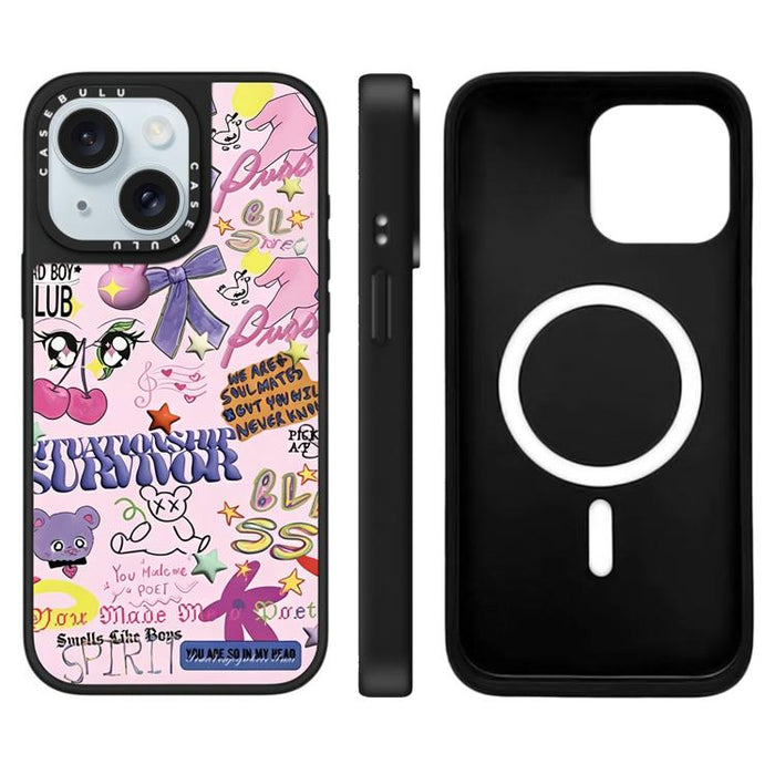 Funda magnética para teléfono con espejo y estampado de leopardo de la serie Cherry, For iPhone 16 Pro Max, For iPhone 16 Pro, For iPhone 16 Plus, For iPhone 16, For iPhone 15 Pro Max, For iPhone 15 Pro, For iPhone 15 Plus, For iPhone 15