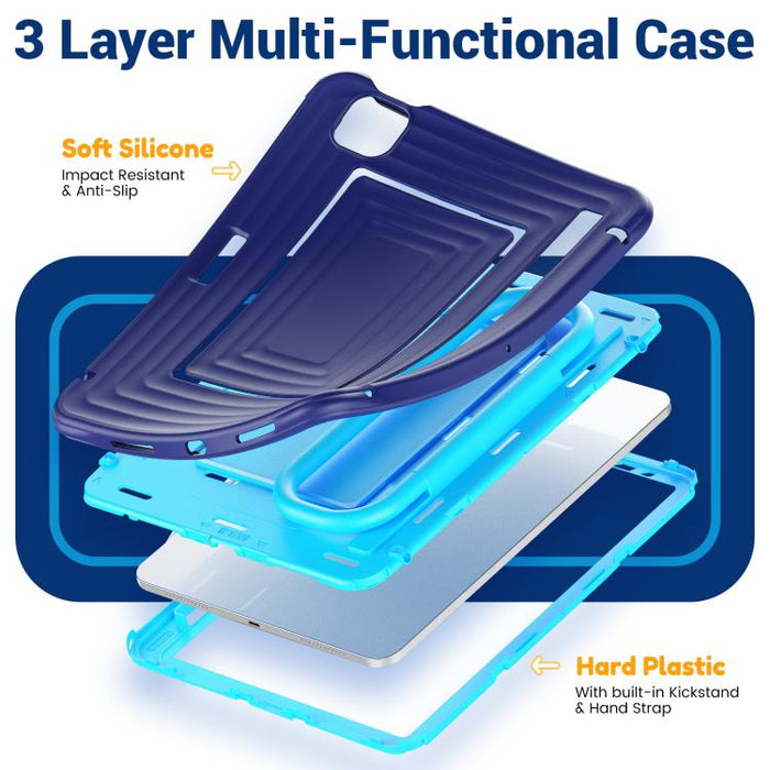 Funda híbrida de silicona con diseño ondulado para tablet y correa para el hombro., For iPad Air 11 2026 / 2025 / 2024, For iPad mini 2024 / mini 6