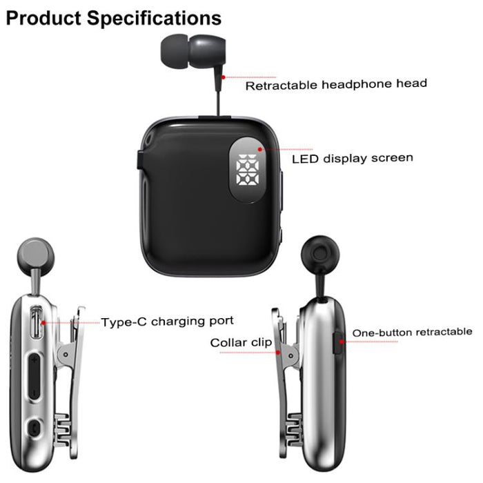 Auriculares Bluetooth de solapa QRSC-K91 AI Edition con pantalla digital LED y cable retráctil de 32 cm.