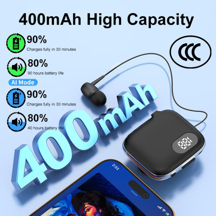 Auriculares Bluetooth de solapa QRSC-K91 AI Edition con pantalla digital LED y cable retráctil de 32 cm.