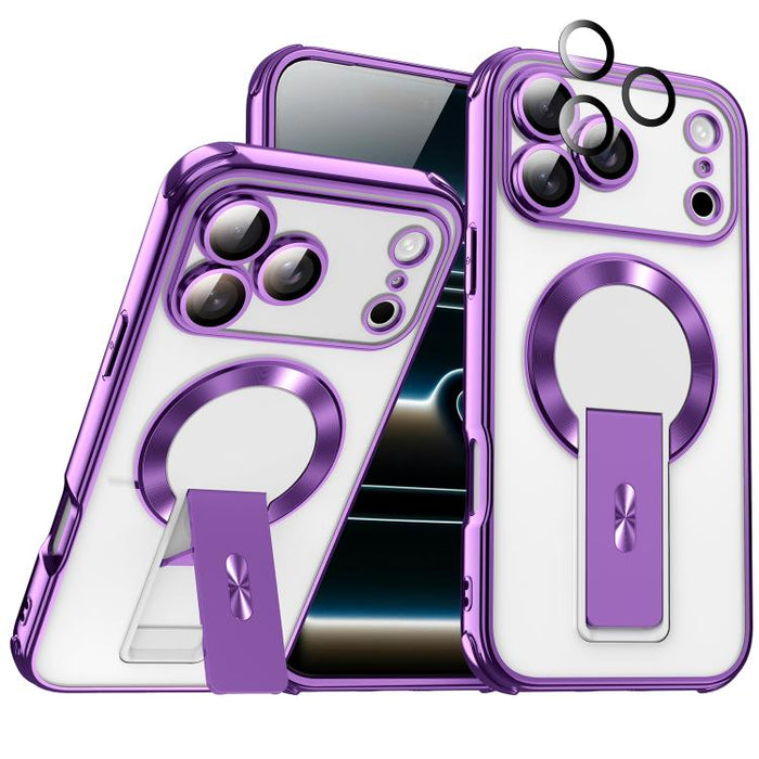 Funda magnética antigolpes con soporte invisible y airbag de cuatro esquinas, chapada en plata de ley Phantom., For iPhone 17 Pro Max, For iPhone 17 Pro, For iPhone 17, For iPhone 16 Pro Max, For iPhone 16 Pro, For iPhone 16