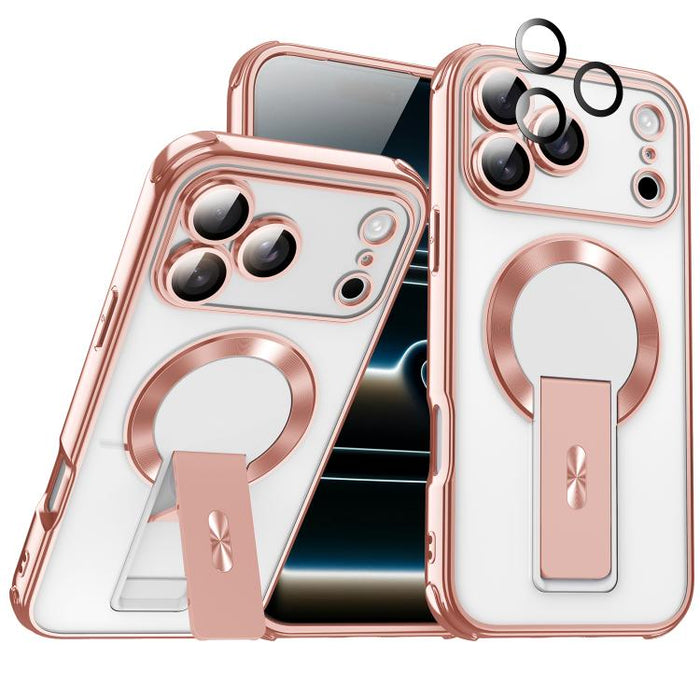 Funda magnética antigolpes con soporte invisible y airbag de cuatro esquinas, chapada en plata de ley Phantom., For iPhone 17 Pro Max, For iPhone 17 Pro, For iPhone 17, For iPhone 16 Pro Max, For iPhone 16 Pro, For iPhone 16