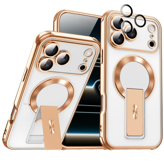 Funda magnética antigolpes con soporte invisible y airbag de cuatro esquinas, chapada en plata de ley Phantom., For iPhone 17 Pro Max, For iPhone 17 Pro, For iPhone 17, For iPhone 16 Pro Max, For iPhone 16 Pro, For iPhone 16