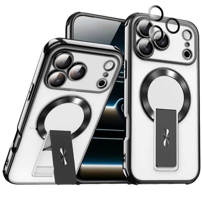 Funda magnética antigolpes con soporte invisible y airbag de cuatro esquinas, chapada en plata de ley Phantom., For iPhone 17 Pro Max, For iPhone 17 Pro, For iPhone 17, For iPhone 16 Pro Max, For iPhone 16 Pro, For iPhone 16