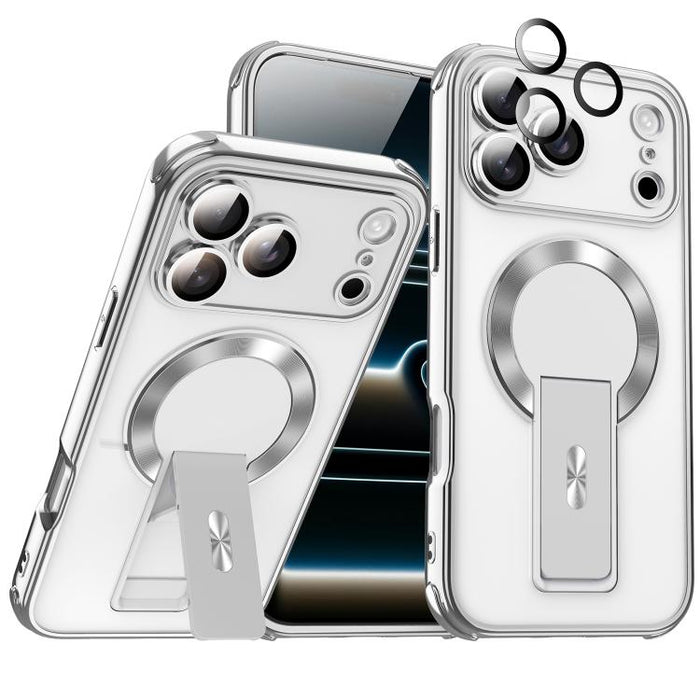 Funda magnética antigolpes con soporte invisible y airbag de cuatro esquinas, chapada en plata de ley Phantom., For iPhone 17 Pro Max, For iPhone 17 Pro, For iPhone 17, For iPhone 16 Pro Max, For iPhone 16 Pro, For iPhone 16