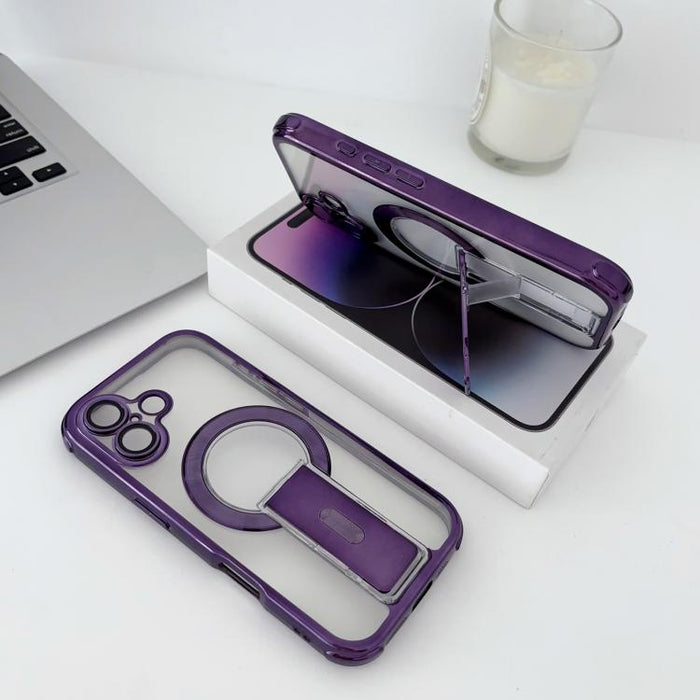 Funda magnética antigolpes con soporte invisible y airbag de cuatro esquinas, chapada en plata de ley Phantom., For iPhone 17 Pro Max, For iPhone 17 Pro, For iPhone 17, For iPhone 16 Pro Max, For iPhone 16 Pro, For iPhone 16