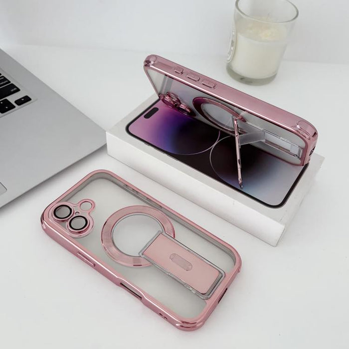 Funda magnética antigolpes con soporte invisible y airbag de cuatro esquinas, chapada en plata de ley Phantom., For iPhone 17 Pro Max, For iPhone 17 Pro, For iPhone 17, For iPhone 16 Pro Max, For iPhone 16 Pro, For iPhone 16