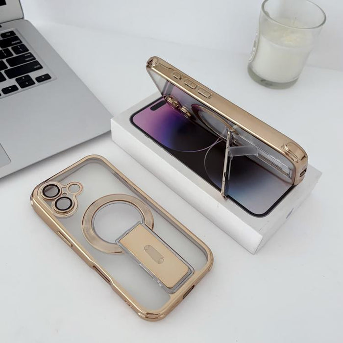 Funda magnética antigolpes con soporte invisible y airbag de cuatro esquinas, chapada en plata de ley Phantom., For iPhone 17 Pro Max, For iPhone 17 Pro, For iPhone 17, For iPhone 16 Pro Max, For iPhone 16 Pro, For iPhone 16