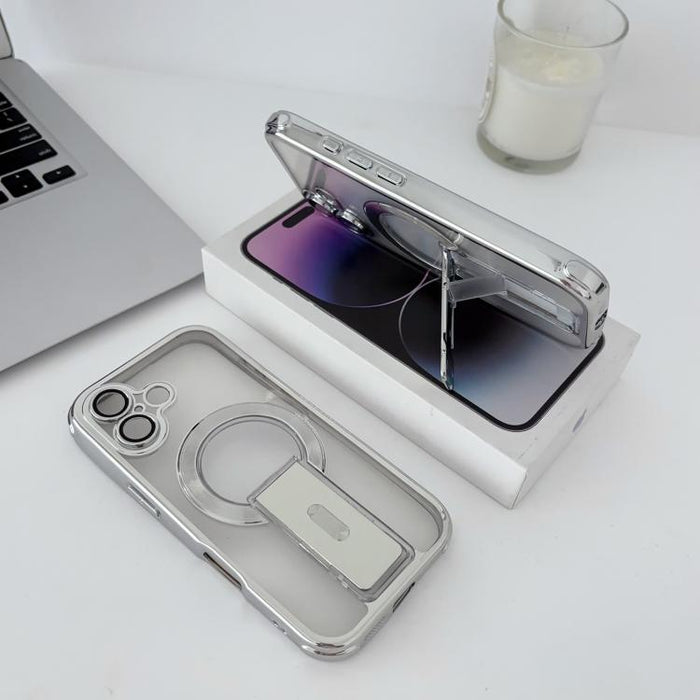 Funda magnética antigolpes con soporte invisible y airbag de cuatro esquinas, chapada en plata de ley Phantom., For iPhone 17 Pro Max, For iPhone 17 Pro, For iPhone 17, For iPhone 16 Pro Max, For iPhone 16 Pro, For iPhone 16
