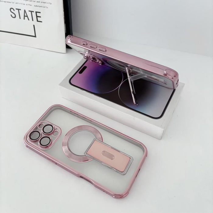 Funda magnética antigolpes con soporte invisible y airbag de cuatro esquinas, chapada en plata de ley Phantom., For iPhone 17 Pro Max, For iPhone 17 Pro, For iPhone 17, For iPhone 16 Pro Max, For iPhone 16 Pro, For iPhone 16