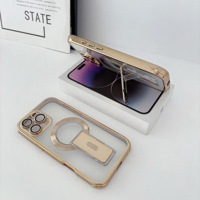Funda magnética antigolpes con soporte invisible y airbag de cuatro esquinas, chapada en plata de ley Phantom., For iPhone 17 Pro Max, For iPhone 17 Pro, For iPhone 17, For iPhone 16 Pro Max, For iPhone 16 Pro, For iPhone 16