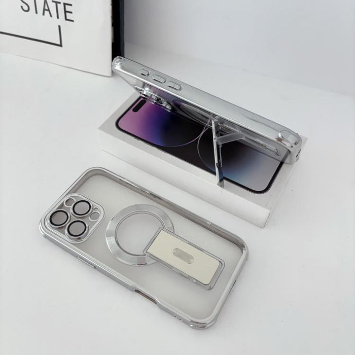 Funda magnética antigolpes con soporte invisible y airbag de cuatro esquinas, chapada en plata de ley Phantom., For iPhone 17 Pro Max, For iPhone 17 Pro, For iPhone 17, For iPhone 16 Pro Max, For iPhone 16 Pro, For iPhone 16
