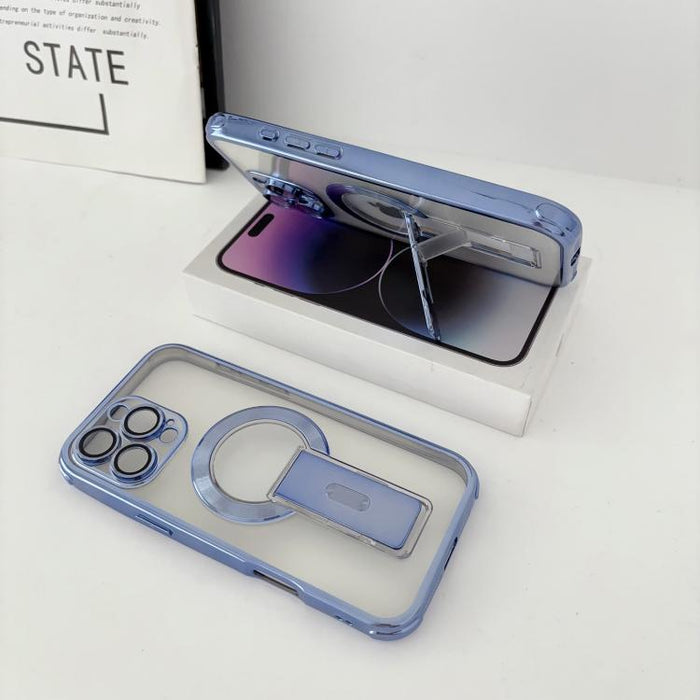 Funda magnética antigolpes con soporte invisible y airbag de cuatro esquinas, chapada en plata de ley Phantom., For iPhone 17 Pro Max, For iPhone 17 Pro, For iPhone 17, For iPhone 16 Pro Max, For iPhone 16 Pro, For iPhone 16